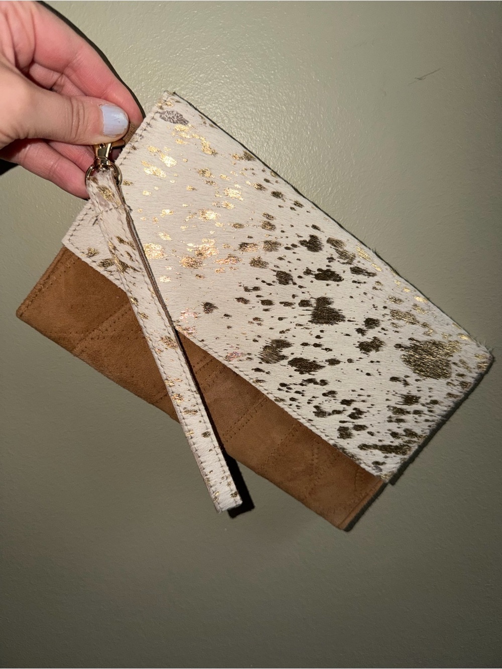 Royal Standard Jane Marie Cow Hide Wristlet with gold speckled foil detail
